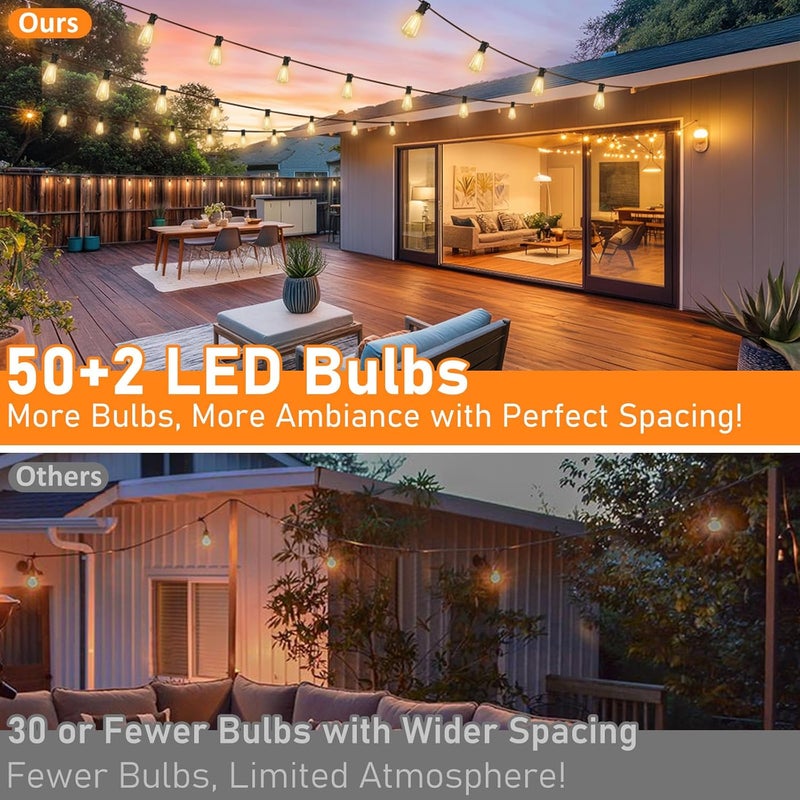 Bosceos 100FT Outdoor Solar String Lights with Remote, USB Rechargeable LED Patio Lights with 52 Timer Dimmable ST38 Edison Bulbs, Enhanced 5W Solar Panel Outside Hanging Lights for Porch Garden Deck Backyard - Image 2